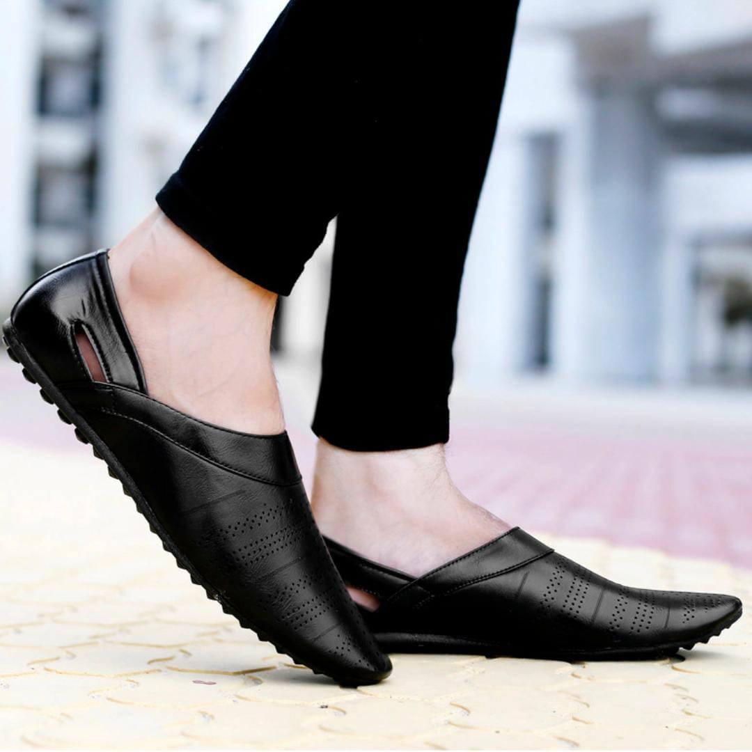 Leather Party Wear mens Black Loafer Shoes.