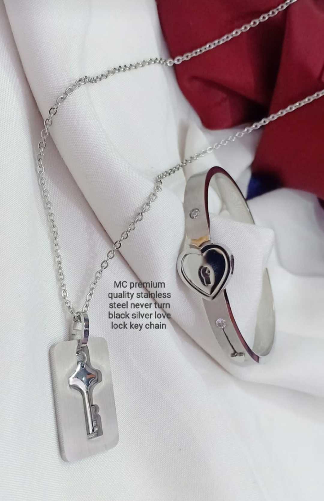 Beautiful couples lock bracelet and pendant silver plated