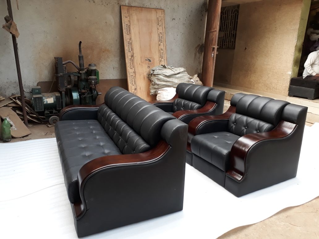 Black leather style sofa set